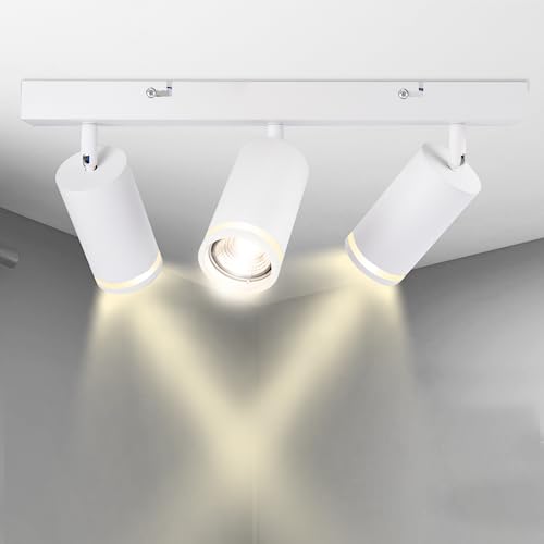 Karyoosi Deckenstrahler 3 Flammig, LED Deckenleuchte GU10, Deckenlampe Spot Schwenkbar 360° Deckenstrahler, für Wohnzimmer Schlafzimmer Küche, Nein GU10 Leuchtmittel,Weiß Matt von Karyoosi