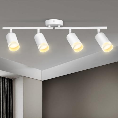 Karyoosi Deckenstrahler 4 Flammig, LED Deckenleuchte GU10, Deckenlampe Spot Schwenkbar 350° Deckenstrahler, für Wohnzimmer Schlafzimmer Küche, Nein GU10 Leuchtmittel,Weiß matt von Karyoosi