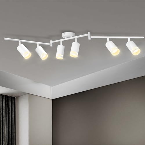 Karyoosi Deckenstrahler 6 Flammig, LED Deckenleuchte GU10, Deckenlampe Spot Schwenkbar 350° Deckenstrahler, für Wohnzimmer Schlafzimmer Küche, Nein GU10 Leuchtmittel,Weiß matt von Karyoosi