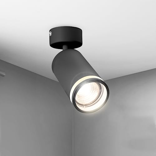 Karyoosi Deckenstrahler LED 1 Flammig, LED Deckenleuchte GU10, Deckenlampe Spot Schwenkbar 360° Deckenstrahler, für Wohnzimmer Schlafzimmer Küche, Nein GU10 Leuchtmittel,Schwarz Matt von Karyoosi