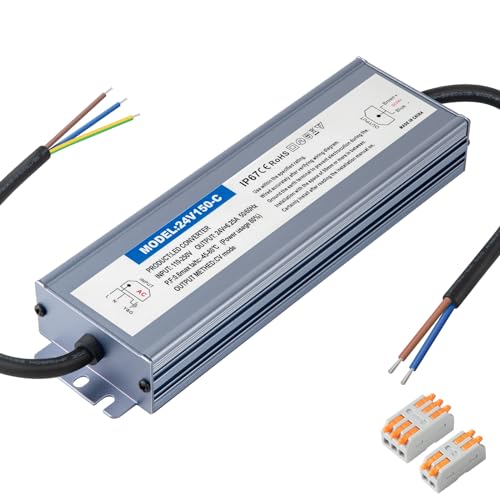 Karyoosi LED Trafo 24V 150W 6.25A, LED Netzteil 24V, LED Transformator 230V auf 24 Volt DC, Wasserdichtes IP67 LED Treiber Für LED-Beleuchtung im Innen- und Außenbereich von Karyoosi