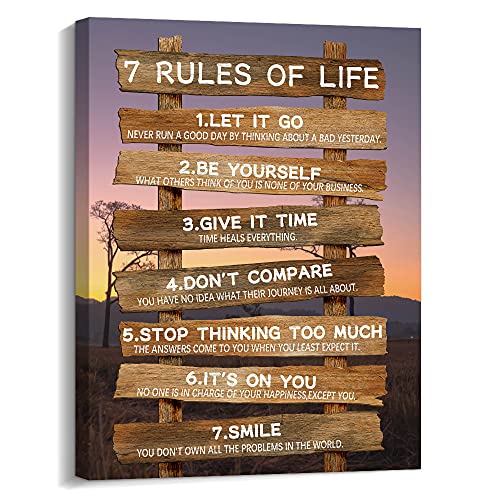 Kas Home Inspirierende Wanddekoration – 7 Rules of Life Motivierende Leinwand Wandkunst Strand Positive Zitate Wohnzimmer Rustikal Gerahmte Kunst Geschenk für Schlafzimmer Badezimmer (30.5 x 38.1 cm von Kas Home