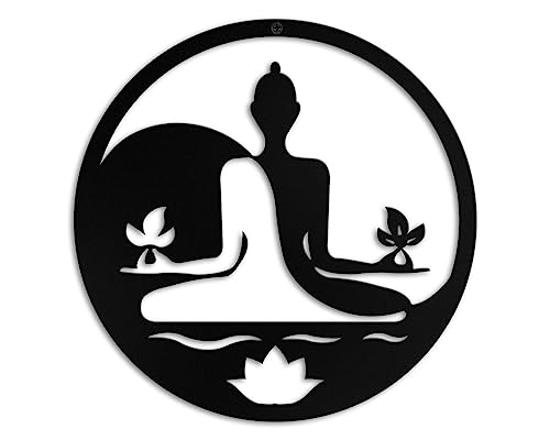 Kas Home Metall Zen Wanddekoration Eisen Buddha Wandkunst Zen Lotus Spirituelle Meditation Dekor für Wohnzimmer Schlafzimmer Yoga Studio Büro Wanddekoration (schwarz, 30,5 x 30,5 cm) von Kas Home