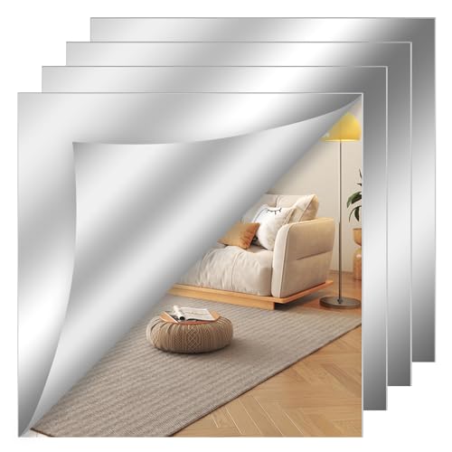 4 StüCk Spiegel Zum Kleben Klebespiegel Acryl Spiegelfliesen 30x30 Wandspiegel Spiegelfliesen Selbstklebend Klebespiegel füR Schrank Geeignet FüR Schlafzimmer Und Wohnzimmer Klebespiegel FüR Die Wand von Kasanni