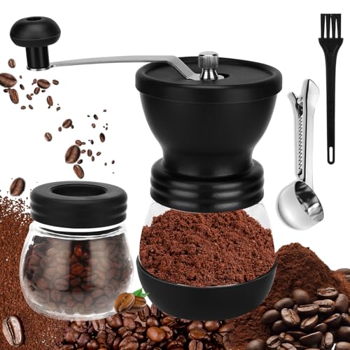 KaffeemüHle Manuell Coffee Grinder Einstellbar Manuelle KaffeemüHlen Tragbar HandkaffeemüHle Griff Aus Edelstahl HandmüHle Kaffee, Kommt Mit 2 Tassen Aus GehäRtetem Glas, Kaffee Handmühle von Kasanni