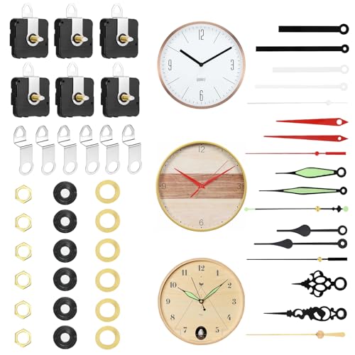 Kasanni GeräUschloses Uhrwerk Set, 6 StüCke Uhrwerk Für Wanduhr, Uhrwerke Zum Selbsteinbau Mit Zeiger Mit 6 Sätze Uhrzeiger, Uhrwerk Für Wanduhr Lautlos, DIY Uhr Ersatzteile, 9mm (6 StüCke) von Kasanni