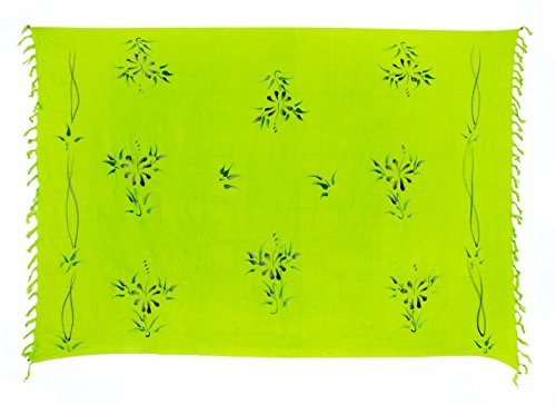 Kascha Sarong Pareo Wickelrock Strandtuch Tuch Wickeltuch Handtuch - Blickdicht - ca. 170cm x 110cm - Grün mit Blumen Motiv Handgefertigt inkl. Kokos Schnalle in Rauteform von Kascha