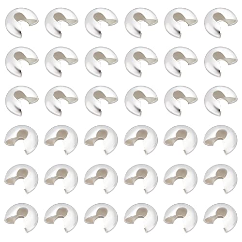 PandaHall Kaschierperlen ca. 100 Stück silberfarben plattiertes Messing Crimp-Endperlen-Abdeckungen für die Schmuckherstellung von PandaHall