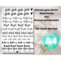 Kerzentattoo, Kerzensticker, Wasserschiebefolie, Dekoration, Wünsche, Geschenk, A4 Kerzentattoo, Kerzensticker, Wasserschiebefolie, Dekoration, Wünsche, Geschenk, A4 von Kaschmora