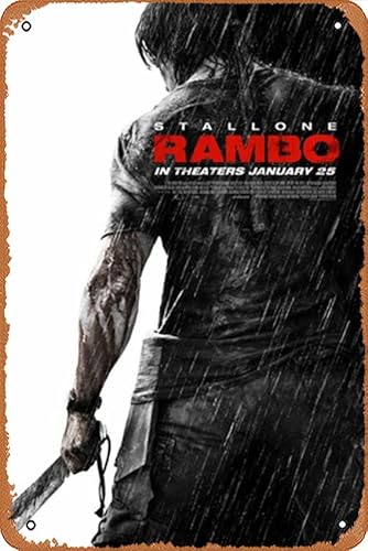 Retro-Blechschilder Kino-Poster Rambo Vintage Metallschilder Poster für Garage Mann Höhle Shop Bar Pub Dekor 30,5 x 20,3 cm von Kasdbopa