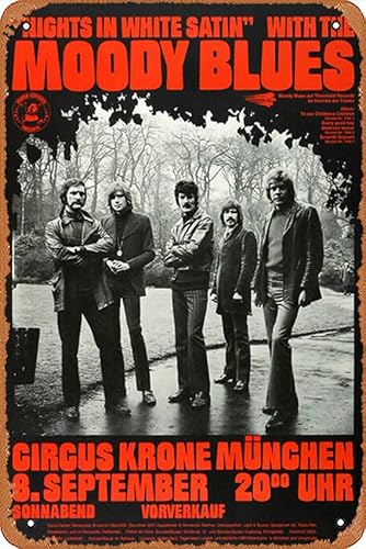 The Moody Blues – Nights in White Satin, Mainz 1973 – Konzertplakat Poster Blechschild Retro Wanddekoration für Zuhause Cafés Büro Geschäft Pubs Club Schild Geschenk 30,5 x 20,3 cm von Kasdbopa