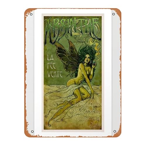 Vintage Pariser grüne Fee Absinthe Alkoholischer Aperitif Werbeposter Kunstdruck Vintage Blechschilder Pub Cafe Bauernhof Zimmer Metallposter Wanddekoration 30,5 x 20,3 cm von Kasdbopa