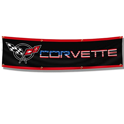 KasFlag Corvette Rennauto, 6 x 2,4 m, Vibrat-Farbe/HD-Druck/150D-Polyester-Banner, Garage-Dekoration für Männerhöhle von Kasflag