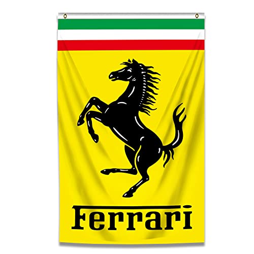 Kasflag Ferrari-Flagge, Banner, vertikal, gelb, 90 x 150 cm, strapazierfähig, langlebig, 150D-Polyester, Messingösen für den Außenbereich, Männerhöhle von Kasflag