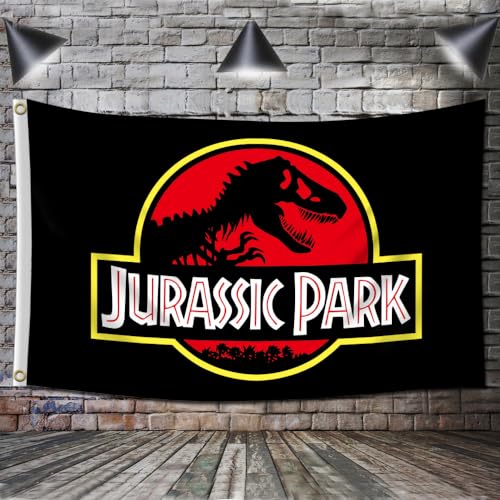 Kasflag Jurassic Flag Park Banner Film Dinosaurier Banner Flagge (90 x 150 cm, strapazierfähig, langlebiges 150D Polyester) Messingösen für Studentenwohnheimzimmer Männerhöhle von Kasflag
