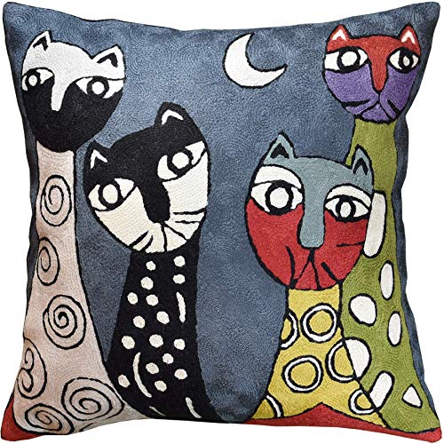 Kashmir Designs Picasso Katzenkissenbezug, dunkelgraue Katzenkissen, süßes abstraktes Katzengesicht auf Kissen, Kitty Geschenk für Katzenliebhaber, handbestickte Wolle, Größe – 45,7 x cm Kashmir Designs Picasso Katzenkissenbezug, dunkelgraue Katzenkissen, süßes abstraktes Katzengesicht auf Kissen, Kitty Geschenk für Katzenliebhaber, handbestickte Wolle, Größe – 45,7 x cm von Kashmir Designs