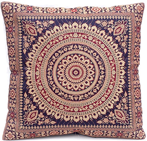 Dunkelblau Indische Seide Deko Kissenbezüge 40 cm x 40 cm, Extravaganten Design für Wohnzimmer und Schlafzimmer Dekor, Kissenhülle aus Indien. Angebot gültig solange der Vorrat reicht. von Kashmir Handicrafts