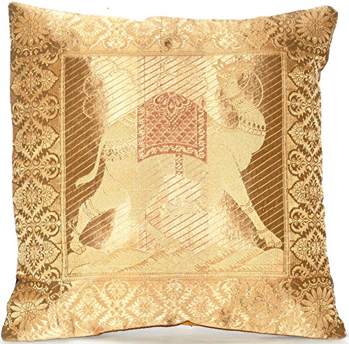 Golden Indische Seide Deko Kissenbezüge 40 cm x 40 cm, Extravaganten Kamel Design für Sofa & Bett Dekokissen, Kissenhülle aus Indien. Angebot gültig bis zum Ende des Monats von Kashmir Handicrafts