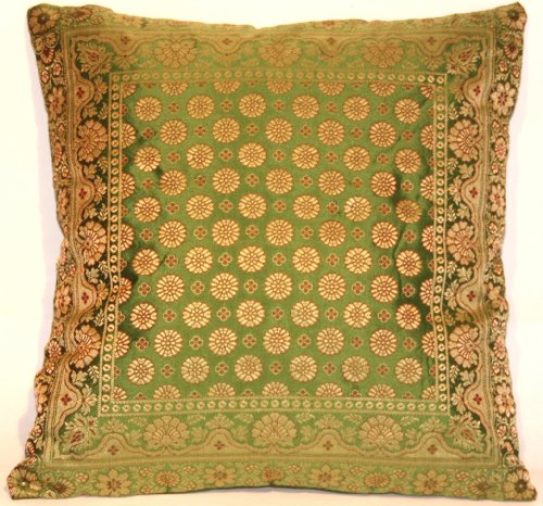 Kashmir Handicrafts Grün Indische Seide Deko Kissenbezüge 40 cm x 40 cm, Extravaganten Design für Sofa & Bett Dekokissen, Kissenhülle aus Indien (Angebot gültig nur für EIN Woche) von Kashmir Handicrafts