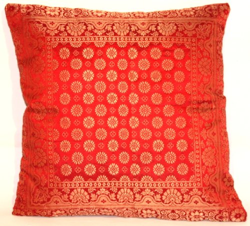 Kashmir Handicrafts Indische Dekorativ Banarasi Seidene Kissenbezüge 40 cm x 40 cm (Rot), Extravaganten Design für Sofa & Bett Dekokissen, Kissenhülle aus Indien von Kashmir Handicrafts