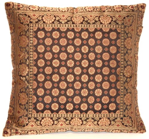 Kashmir Handicrafts Indische Seide Deko Kissenbezüge 40 cm x 40 cm (Schwarz), Extravaganten Design für Sofa & Bett Dekokissen, Kissenhülle aus Indien. ***Angebot nur für Kurze Zeit gültig*** von Kashmir Handicrafts