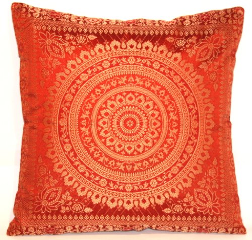 Kashmir Handicrafts Rostfarbe Indische Deko Banarasi Seide Kissenbezüge 40 cm x 40 cm, Extravaganten Design für Sofa & Bett Dekokissen, Kissenhülle aus Indien von Kashmir Handicrafts