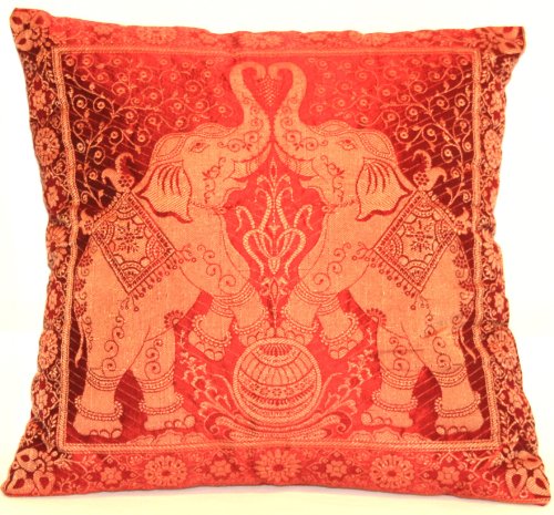 Kashmir Handicrafts Rot Indische Banarasi Seide Deko Kissenbezüge 40 cm x 40 cm, Extravaganten Elefant Design für Sofa & Bett Dekokissen, Kissenhülle aus Indien (Angebot gültig nur für EIN Woche) von Kashmir Handicrafts