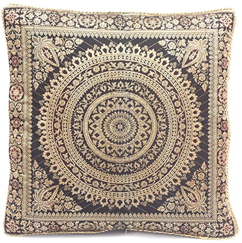 Kashmir Handicrafts Schwarz & Golden Indische Seide Deko Kissenbezüge OHNE Umrandung - 40 cm x 40 cm, Extravaganten Design für Wohnzimmer und Schlafzimmer Dekor, Kissenhülle aus Indien. PB-27 Kashmir Handicrafts Schwarz & Golden Indische Seide Deko Kissenbezüge OHNE Umrandung - 40 cm x 40 cm, Extravaganten Design für Wohnzimmer und Schlafzimmer Dekor, Kissenhülle aus Indien. PB-27 von Kashmir Handicrafts