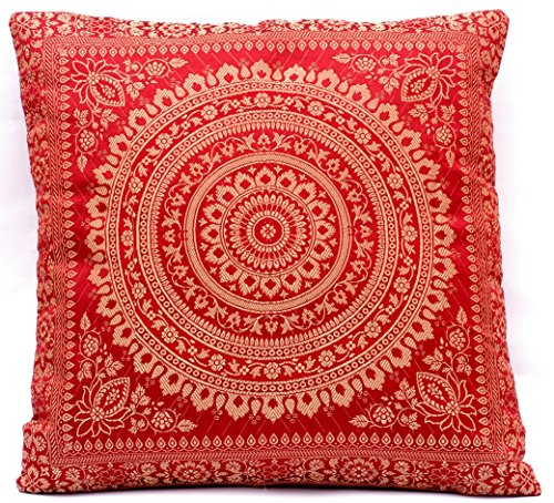 Maroon Farbe Indische Deko Banarasi Seide Kissenbezüge 40 cm x 40 cm, Extravaganten Design für Sofa & Bett Dekokissen, Kissenhülle aus Indien. Angebot gültig solange der Vorrat reicht von Kashmir Handicrafts
