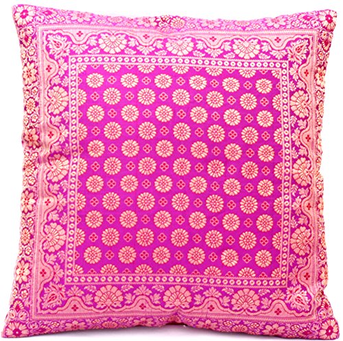 Rani Rosa Farbe (Rani Pink) Indische Seide Deko Kissenbezüge 40 cm x 40 cm, Extravaganten Design für Sofa & Bett Dekokissen, Kissenhülle aus Indien. Angebot gültig bis zum Ende des Monats von Kashmir Handicrafts