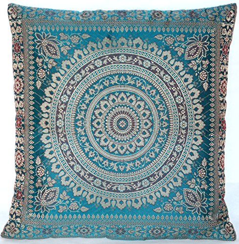 Turquoise / Türkis Indische Seide Deko Kissenbezüge 40 cm x 40 cm, Extravaganten Deko Kissenbezüge für Wohnzimmer und Schlafzimmer Dekoration, Kissenhülle aus Indien. Angebot gültig solange der Vorrat reicht von Kashmir Handicrafts