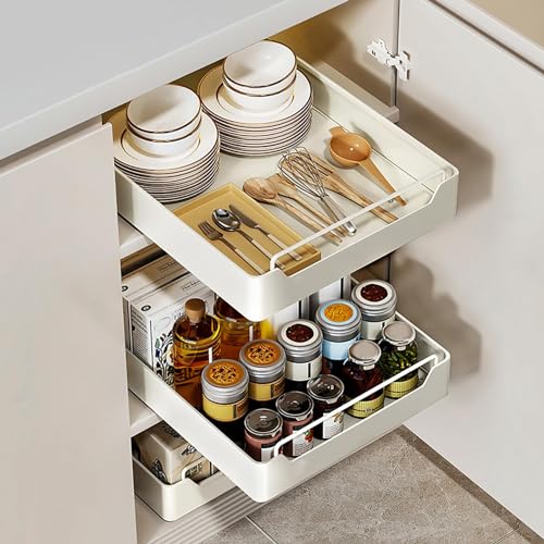 Ausziehbarer Schrank Organizer, Slide Out Drawer Pull Out Cabinet Organizer Kitchen, Schrank Ausziehbare Schublade Küche zum Kleben, Teleskopschublade Küche ohne Bohren (43 * 7 * 20cm) von Kashyke