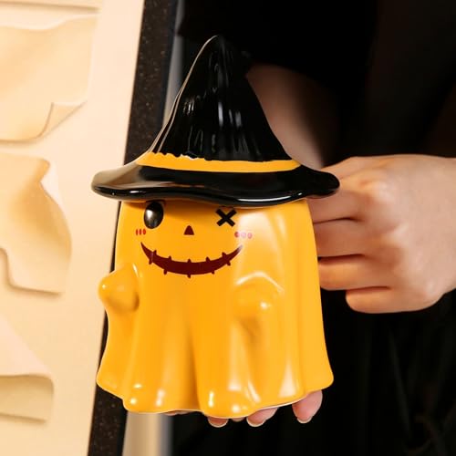 Geist Tasse, Halloween Tasse Mit Deckel Geister Keramik Halloween Mug Cute Ghost Mug Gespenster Tasse Geistertasse Halloween Gläser Kaffeetasse, Ideal Halloween Geschenk für Ihre Liebsten (B-1) von Kashyke