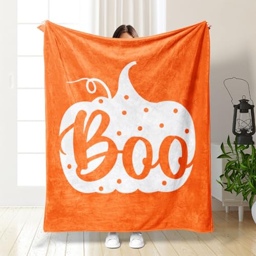 Halloween Decke, Kürbis Decke Flauschig Halloween Blanket Süße Rosa Kuscheldecke Herbst Decke Halloween Aesthetic Decke Orange Pink Halloween Kuscheldecke Pumpkin Geist Boo Decke (#06, 150 * 200CM) von Kashyke