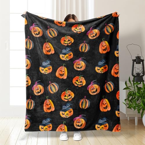 Halloween Decke, Kürbis Decke Flauschig Halloween Blanket Süße Rosa Kuscheldecke Herbst Decke Halloween Aesthetic Decke Orange Pink Halloween Kuscheldecke Pumpkin Geist Boo Decke (#08, 130 * 150CM) von Kashyke