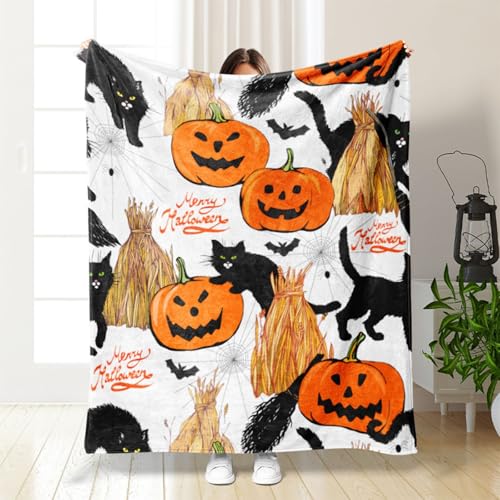Halloween Decke, Kürbis Decke Flauschig Halloween Blanket Süße Rosa Kuscheldecke Herbst Decke Halloween Aesthetic Decke Orange Pink Halloween Kuscheldecke Pumpkin Geist Boo Decke (#09, 150 * 200CM) von Kashyke