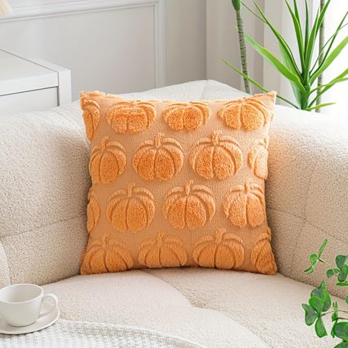 Herbst Kissenbezug Kürbis Herbstmotiv,Herbst Kissenbezüge Kissenhülle Herbstliche,Modern Herbstdeko Innen Aesthetic Zimmer Deko,Herbstdeko Pumpkin Kissen,Herbstkissen für Halloween (Gelb, 40x40 cm) von Kashyke