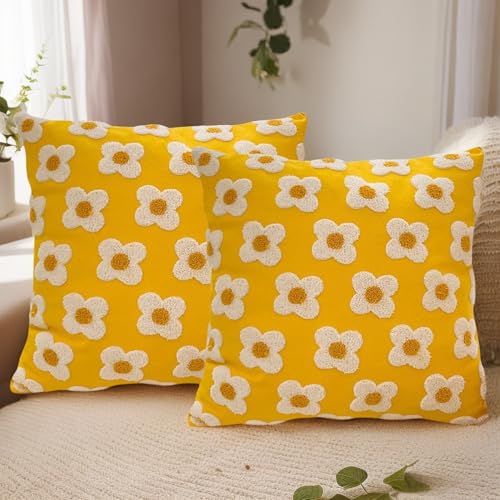 Kissenbezug 40x40 Frühling 2er Set Blumen Kissenbezüge Sommer Moderne Frühlings Kissenhülle Zierkissenbezüge für Sofakissen Dekokissen Wohnzimmer Bett Sofa Schlafzimmer Frühling Deko (#01, 40 x 40 cm) von Kashyke