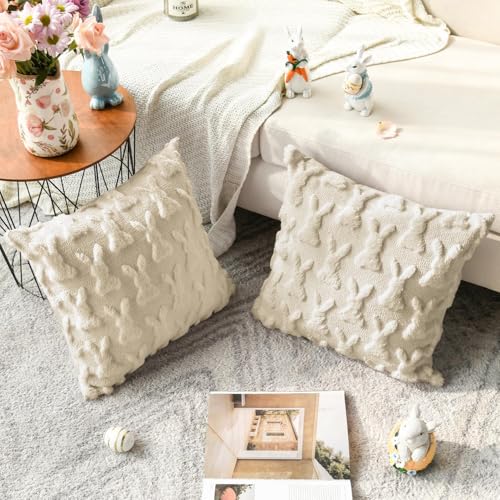 Kissenbezug 40x40 Ostern 2er Set Kissenbezüge Frühling Osterdeko Modern Innen Aesthetic Kissenhülle Ostern 40x40cm Hase Kissenbezüge Osterhase Kissenhülle für Wohnzimmer Sofa (#02, 40 * 40) von Kashyke