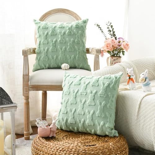 Kissenbezug 40x40 Ostern 2er Set Kissenbezüge Frühling Osterdeko Modern Innen Aesthetic Kissenhülle Ostern 40x40cm Hase Kissenbezüge Osterhase Kissenhülle für Wohnzimmer Sofa (#04, 40 * 40) von Kashyke