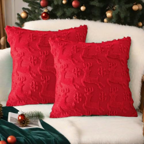 Kissenbezug Weihnachten 45x45cm,2er Set Weihnachtskissenbezug Kissenhülle Weihnachten,Weihnachts Kissenbezüge Weihnachtsdeko Winter Deko Innen Christmas Decorations Aesthetic (Rot-Rentier) von Kashyke