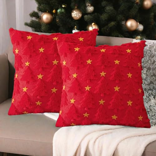 Kissenbezug Weihnachten 45x45cm,2er Set Weihnachtskissenbezug Kissenhülle Weihnachten,Weihnachts Kissenbezüge Weihnachtsdeko Winter Deko Innen Christmas Decorations Aesthetic (Rot-Weihnachtsbaum) von Kashyke