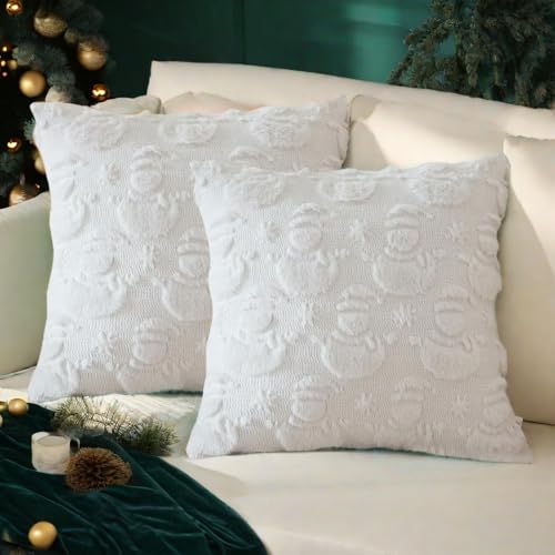 Kissenbezug Weihnachten 45x45cm,2er Set Weihnachtskissenbezug Kissenhülle Weihnachten,Weihnachts Kissenbezüge Weihnachtsdeko Winter Deko Innen Christmas Decorations Aesthetic (Weiß-Schneemann) von Kashyke