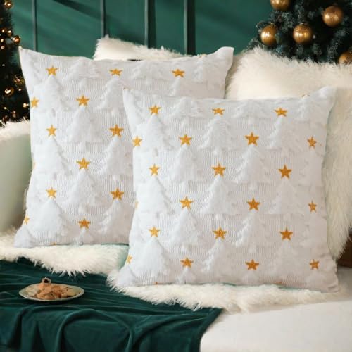 Kissenbezug Weihnachten 45x45cm,2er Set Weihnachtskissenbezug Kissenhülle Weihnachten,Weihnachts Kissenbezüge Weihnachtsdeko Winter Deko Innen Christmas Decorations Aesthetic (Weiß-Weihnachtsbaum) von Kashyke