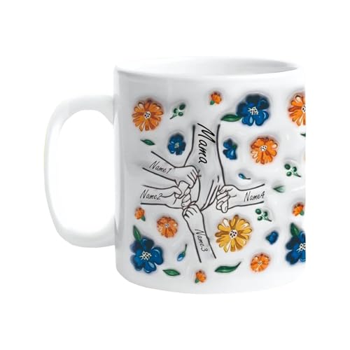 Oma Tasse Personalisiert mit Enkel,Personalisierte Oma,Mama und Enkelkinder Blumen Hand In Hand Tasse - Personalisierte Geschenke für Mama&Oma,Kaffeetasse-Mama,Muttertag geschenk (#02-325 ml) von Kashyke