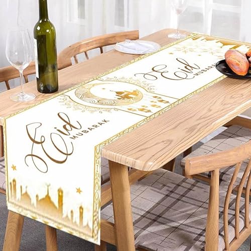 Ramadan Tischdecke Tischdeko Ramadan Tischläufer Islamische Dekoration Mubarek Tischdekoration Muslimische Ramadan Deko Tischdecke Eid Mubarak Dekoration Ramadan Table Runner (Beige & Gold-2) von Kashyke