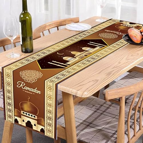 Ramadan Tischdecke Tischdeko Ramadan Tischläufer Islamische Dekoration Mubarek Tischdekoration Muslimische Ramadan Deko Tischdecke Eid Mubarak Dekoration Ramadan Table Runner (Gelb & Gold) von Kashyke