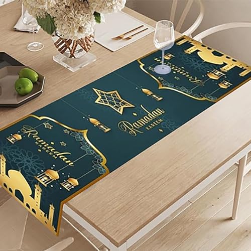 Ramadan Tischdecke Tischdeko Ramadan Tischläufer Islamische Dekoration Mubarek Tischdekoration Muslimische Ramadan Deko Tischdecke Eid Mubarak Dekoration Ramadan Table Runner (Grün & Gold) von Kashyke