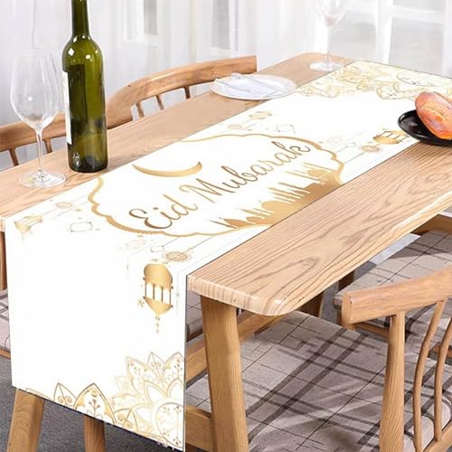 Ramadan Tischdecke Tischdeko Ramadan Tischläufer Islamische Dekoration Mubarek Tischdekoration Muslimische Ramadan Deko Tischdecke Eid Mubarak Dekoration Ramadan Table Runner (Weiss & Gold) von Kashyke