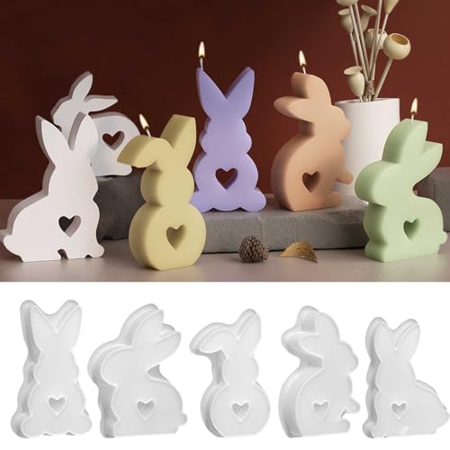 Kashyke Silikonformen Gießformen Ostern Silikonform Ostern Hase Frühling Gießform Silikon Giessformen Raysin Silikonform Osterhase Silikonform Oster Kerzen Hase Formen für Gips Gießen (B1-5PCS) von Kashyke